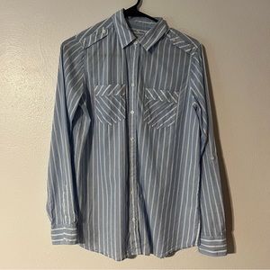 Express boyfriend fit light blue striped button down top XS